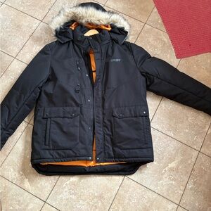 GK Black Puffer Jacket with Fur Hood